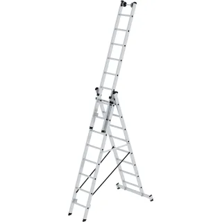 Munk Sprossen-Mehrzweckleiter 3-teilig mit nivello®-Traverse und Wandlaufrollen - 033308