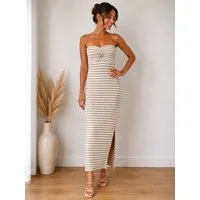 Sonderpostendiscount Sommerkleid Sommerstrickkleid Modell Mona Beige One Size Innenfutter