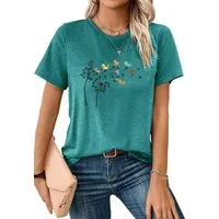 PYLIKE Kurzarmshirt Bequemes Shirt Damen Kurzarm Sommer Basic-Shirt mit ausgefallene Print Bequem für Freizeit und Büro,Strandurlaub