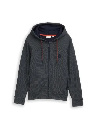 Tom Tailor - Hoodie Sweatjacke mit Logo-Badge navy green stripe structure - Gr. - XXL