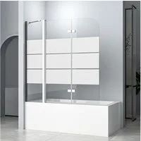 Hopibath Badewannenfaltwand 3 teilig Badewannenaufsatz Milchglas Duschwand Badewanne faltbar, 6mm Sicherheitsglas, (Badewannenaufsatz Gestreift, 160x140, 150x140, 140x140cm), mit Haltestange, Links- oder Rechtsmontage