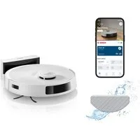BOSCH Saugroboter Spotless BCRC1W, Saugroboter mit Wischfunktion, 11.000 Pa Saugkraft, 60 W, beutellos, Ladestation, einfache Navigation mit Infrarot-Licht, Carbon Bürste