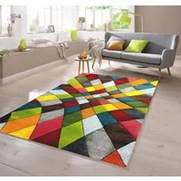 TeppichHome24 Teppich Teppich buntes Rautenmuster grün gelb orange, rechteckig