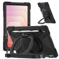 Wigento Tablet-Hülle Für Samsung Galaxy Tab S11 Hybrid Hülle Halter & Schultergurt Schwarz, 360° drehbar, stoßfest, Schultergurt