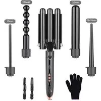 Lalano`S Cosmetics Lockenstab 5 in 1 Multifunktion Lockenstylist, Glaskeramik-Turmalin-Beschichtung, LCD Display mit Gradanzeiger, Kosmetikbehandlungsgerät