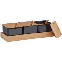 relaxdays Gewürzbehälter Set mit Löffel & Deckel, Bambus, (7-tlg), schwarz