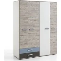 Lomadox Kleiderschrank LEEDS-10 Sandeiche Nb./weiß/Lava/Denim 149,5x193x59,7 cm