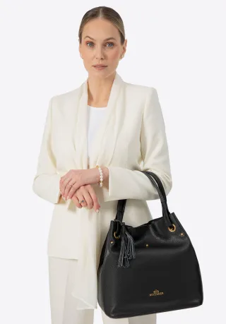 Wittchen Damen-Beuteltasche aus Leder, groß, schwarz und gold, Naturleder
