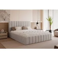 Goldstoff Polsterbett Elegantes Bett "ELVANO" mit hohem Kopfteil und großem Stauraumfach (120–200x200 cm, Kopfteilhöhe: 90/110 cm, Seitenhöhe: 25/40 cm), Schlafkomfort trifft Design – stilvolles Bett mit Stauraum
