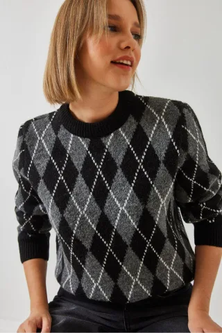 Baklava-Muster Rundhals-Strickpullover