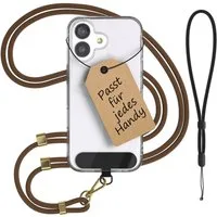 EAZY CASE Handykette Universal Handykette für alle Modelle zum Umhängen, Universales Handyband mit Carabiner wechselbare Kordel Braun