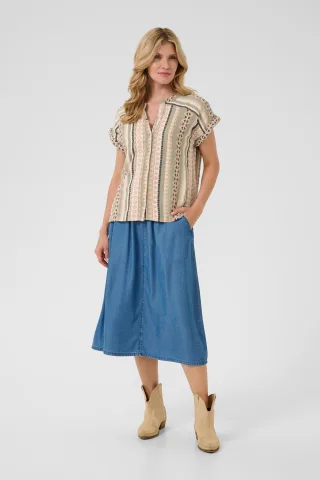 Kurzarm-Bluse Loose fit Tea jaquard multicolour