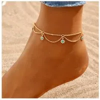 KARMA Fußkette Fußkettchen Gold Türkis Fusskette Strandschmuck (Strandschmuck, Damenschmuck, Geschenk für Sie), Fußschmuck Acceossire Damenfußkette