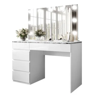 Lookway Schminktisch, Weiß Hochglanz, Holzwerkstoff, Uni, 5 Schubladen, seitenverkehrt montierbar,Rechteckig, 120x78.5x55 cm, Schlafzimmer, Schminktische