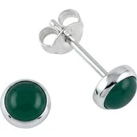 mantraroma Paar Ohrstecker SAMA rund klein aus 925 Silber mit grünen Onyx (Paar, Paar Ohrringe mit Schmuckbeutel), 925 Sterling Silber Ohrringe für Damen
