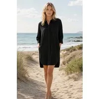 NADINE H Sommerkleid Sommerkleid aus Leinen im eleganten Schwarz ideal Freizeit
