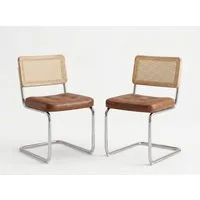 LIVIHOME Esszimmerstuhl Rattania (Set, 2 St), mit Rattan-Rückenlehne, PU-Leder Sitzfläche und Chrombeinen