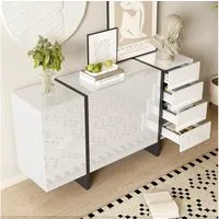 BlingBin Sideboard Hochglanz-Anrichte, Buffetschrank Beistellschrank Komodenschrank (Schlichter Aufbewahrungsschrank mit 3 Türen und 4 Schubladen, leicht zu reinigen, 1 St., Gesamtabmessungen: 150 x 40 x 80,5cm, Produktladung: 60kg), Kommode für Wohn