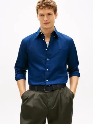 LINEN BLEND SOLID BTD RF SHT Carbon Navy - Gr. - XXL
