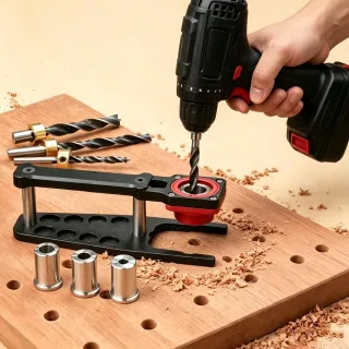 GANWEI Flat Vertical Drilling Jig 6mm 8mm 10mm Replaceable Drill Sleeves Woodtable MFT Woodworking Positioning Hole Punc