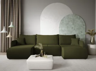 Wohnlandschaft Sofa mit Schlaffunktion CALGARY Stoff Curio Grün