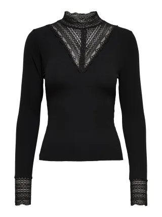 ONLY - ONLTILDE L/S HIGH NECK LACE TOP JRS NOOS Black - Gr. - XL