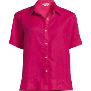 Premium Reinleinen-Hemd mit kurzen Ärmeln für Damen in Petite-Größe, Damen, size: petite, Pink, Leinen, by Lands' End