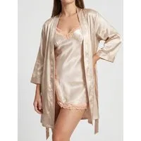 Elegant Love Morgenmantel Negligé-Set–Damen-Loungewear & Nachtwäsche-Set aus Satin, 3-tlg. Schlafkleid, V-Ausschnitt, rückenfrei, Lingerie für Damen, Gürtel, Langärmelige Robe mit Unterkleid, mit seitlich geschlitztes