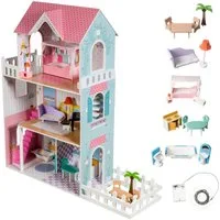 Mamabrum Puppenhaus XXL Holzpuppenhaus, 123 cm, LED, Terrasse, Zubehör