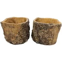 Online-Fuchs Blumentopf - 2er Set Blumentöpfe im Holzdesign für drinnen und draußen (aus Beton gegossen, realistische Holznachbildung), Deko Topf für Blumen, Pflanzen und Kräuter