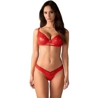 Obsessive Set: Bügel-BH Aliosa Wetlook Dessous-Set: BH & String - rot (2-tlg) Edler Glanz und feine Floral-Spitze