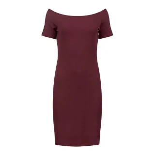 Reiches burgunderfarbenes schulterfreies, eng anliegendes Kleid