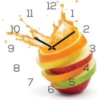 Levandeo® Wanduhr (Wanduhr Glas 30x30cm Uhr Glasbild Orange Apfel Wasser Frucht Küche)