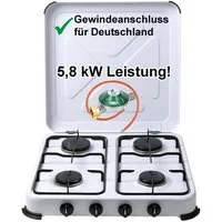 BlueCraft Gaskocher 4 flammig 50mbar Propan Gas Campingkocher 5,8 kW Gas-Kochfeld Gasherd, (mit Schlauch 100 cm und Gas Regler Druckminderer), Camping Gas Kocher 4 flammen für Gasflasche