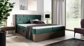 Boxspringbett Bett BEILA 140x200cm Dunkel Eiche Stoff Grün inkl. Bettkasten
