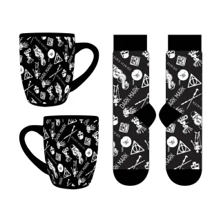 Harry Potter - Tasse/Socken-Set "Dark Arts" (Schwarz/Weiß)
