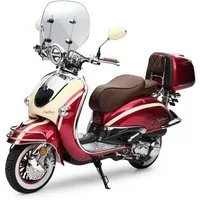 Burnout Motorroller EasyCruiser Artemis Rot Beige, 125 ccm, 85 km/h, Euro 5, LED Beleuchtung, Digitales Tacho, Retro, mit Windschild & Topcase, USB