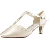 White Lady 877 ivory Satin - einfärbbare Perlen Brautschuhe T-Strap Pumps