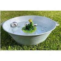 LB H&F Lilienburg Fertigteich Fertigteich Zinkwanne rund Zinkschale 40 cm groß Miniteich, (Deko Garten zinkdeko rostfrei Gefäß Behälter Schüssel Gartenschale Zinkeimer, Pflanzwanne Blumenwanne diy alt used look antik) wasserdicht Balkonteich Teichsch