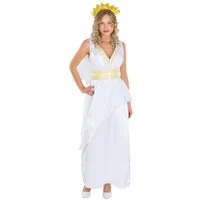 dressforfun Kostüm Römische Feldherrin/Römerin, in weiß, Gr. XL, Langes schönes Kleid, Haarschmuck in Lorbeeroptik, Bindegürtel ebenfalls mit Brokatmuster