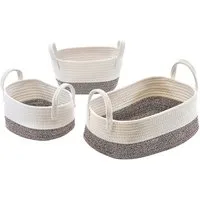 Kobolo Aufbewahrungskorb Baumwollkorb oval weiß beige mit Griffen 3er Set (3er Set, 3 St., 3 Stück)
