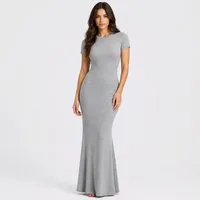 cfab (creamy fabrics) Jerseykleid Ribbed T-Shirt Maxikleid-Grey Melange-M (1-tlg)