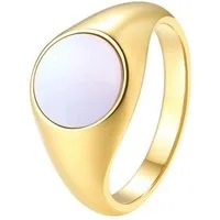 Hey Happiness Fingerring Muschel Siegelring Rund 18K Vergoldet, Ring Damen Edelstahl, Damenring Perlmutt mit Muschel, wasserfest