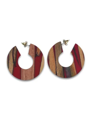 Steuer Modeschmuck Creolen Holz Acryl rot