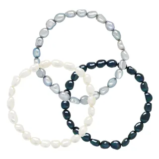 Set aus 3 Armbändern Echte Süßwasserperlen barock 6-7 mm — 925er Silber — 18 cm