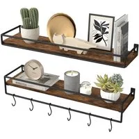 VASAGLE Wandregal 2er Set, Schweberegal mit Stange, Wandboard, Aufbewahrung