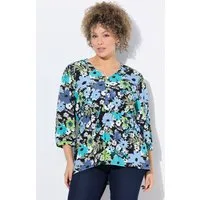Ulla Popken Longbluse Bluse Blüten A-Linie V-Ausschnitt 3/4-Arm