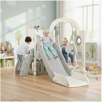 TLGREEN Rutsche 5-in-1 Kinderrutsche, Gartenrutsche Breite Stufen und Griffe, (Indoor und Outdoor Freistehende Rutsche), Kinderrutsche mit Schaukel, Klettergerüst, Spielplatz für Kleinkinder
