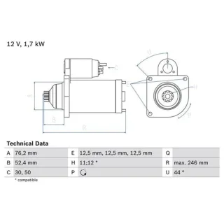 Bosch Starter Audi Seat Skoda VW 0986024100