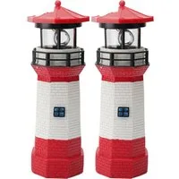 Casativo LED Gartenleuchte Solar-Leuchtturm (rot-weiß) mit rotierendem LED-Licht, Solarbetrieb